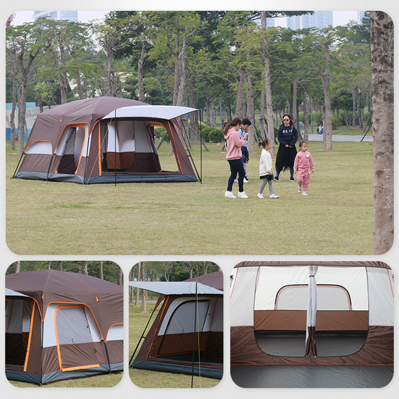 Outdoor Camping Tent With 2 Rooms 1 Living Room Waterproof Extra Large Space 8-12 Persons Family Tent