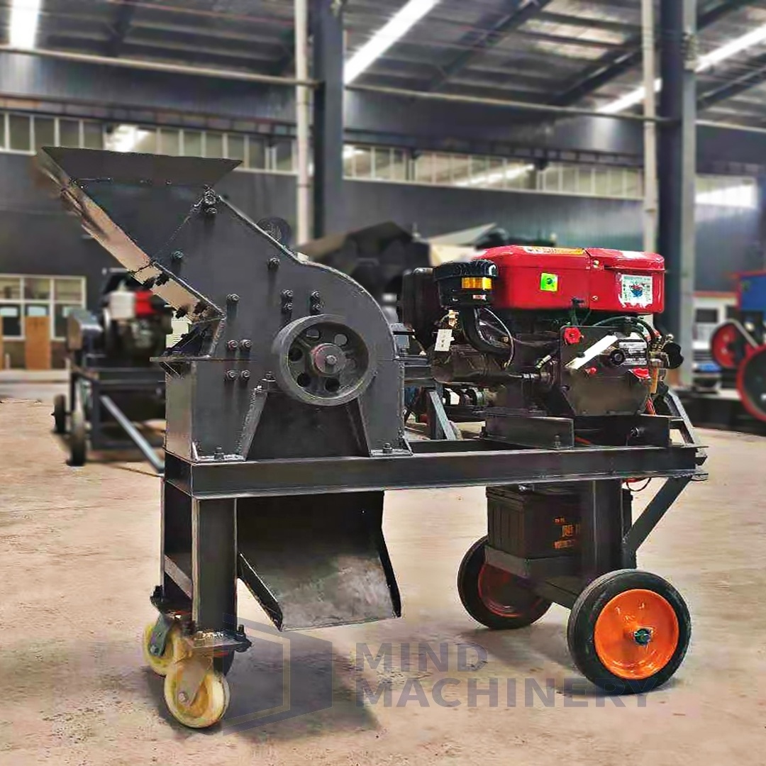 Portable mini diesel engine hammer mill crusher, small scale mobile coal glass gold ore rock crushing machine price stone crushe