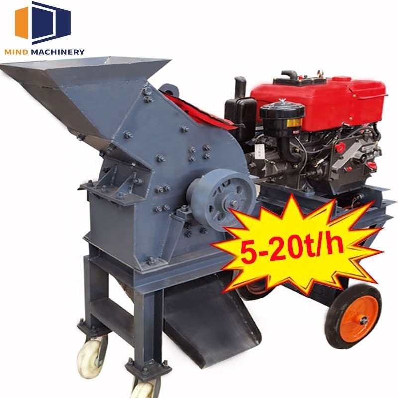 Portable mini diesel engine hammer mill crusher, small scale mobile coal glass gold ore rock crushing machine price stone crushe