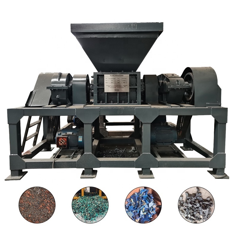 metal plastic crusher double shaft pet bottle grinding multipurpose tire shredder tyre crushing machine