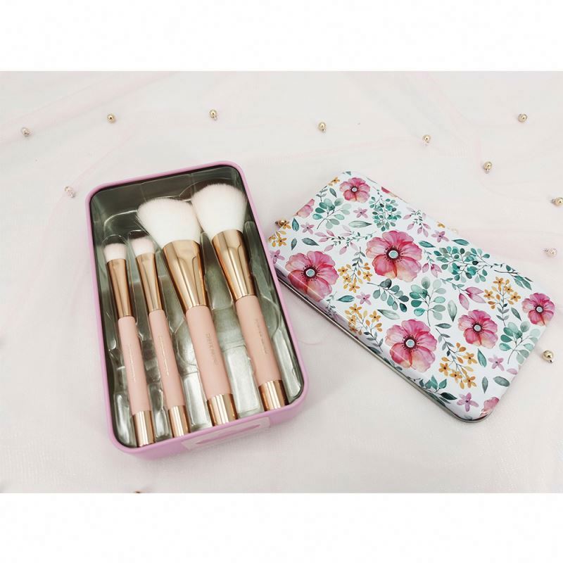 4pcs Tin Box Magnet Handle Metal Case Packing Women Girl Gift Travel Facial Beauty Tool Professional Cosmetic Makeup Brush Kit