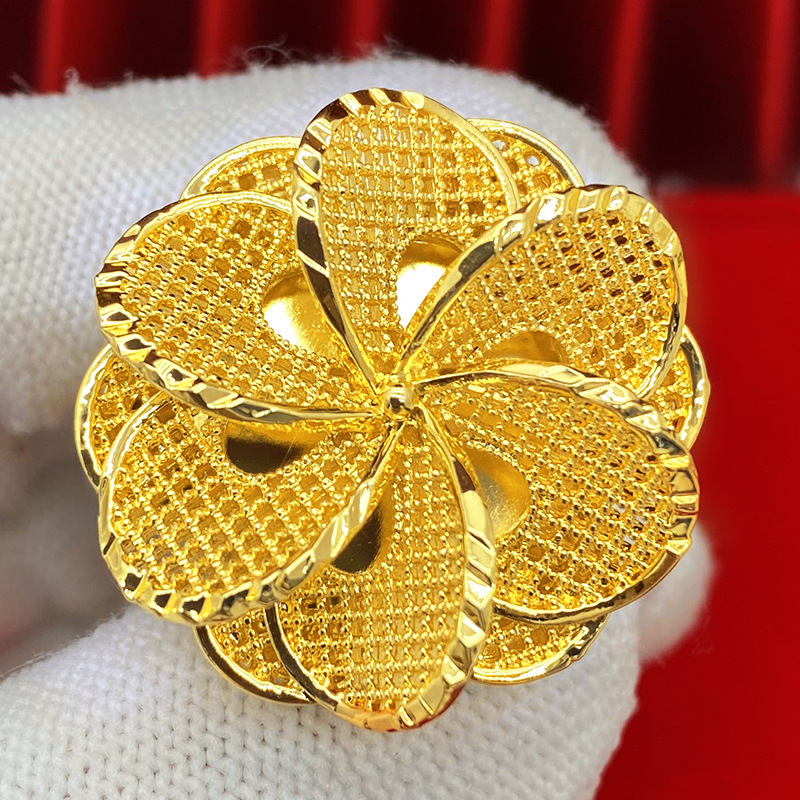 Ethiopian Gold Plated Ring For Women Dubai Gold Color Big Ring Resizable Arab Nigeria Rings Wedding Designer Flower Jewelry