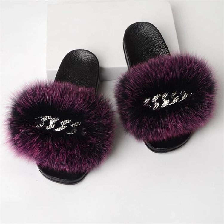 2021 New Arrivals Fur Slippers Slides Indoor Plush Flip Flops Casual Fluffy Furry Big Fur Slides For Women