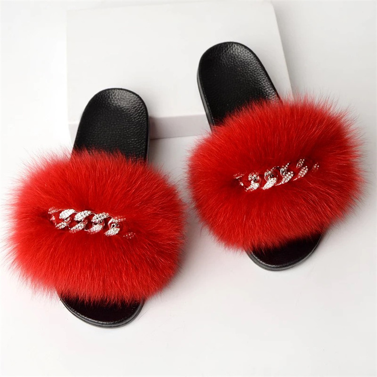 2021 New Arrivals Fur Slippers Slides Indoor Plush Flip Flops Casual Fluffy Furry Big Fur Slides For Women