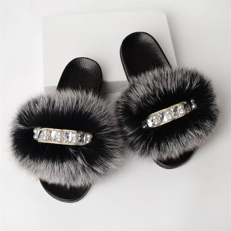 2021 New Arrivals Fur Slippers Slides Indoor Plush Flip Flops Casual Fluffy Furry Big Fur Slides For Women