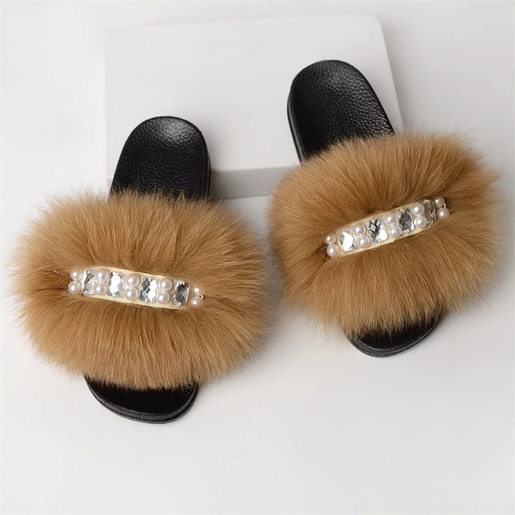 2021 New Arrivals Fur Slippers Slides Indoor Plush Flip Flops Casual Fluffy Furry Big Fur Slides For Women