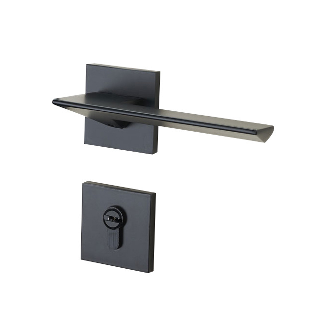 MuWei classic simple matt black door handle wholesalers set lock ORB interior door lock for toilet door without keys