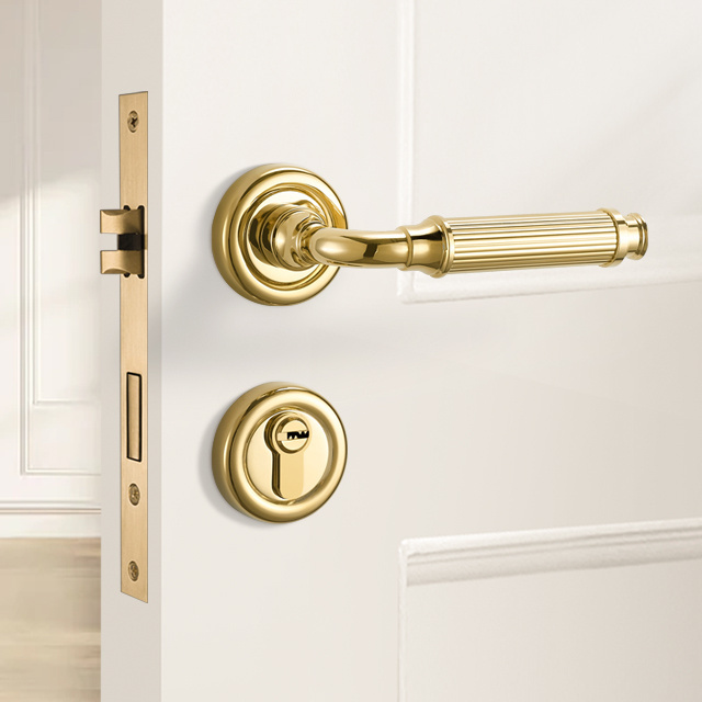 Bright Gold Light Luxury Pattern French Interior Silent Handle High-End Design Split Door Lock