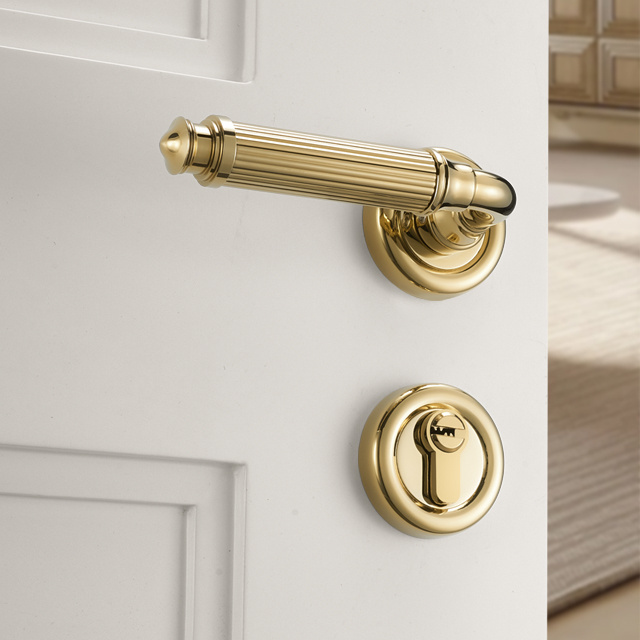 Bright Gold Light Luxury Pattern French Interior Silent Handle High-End Design Split Door Lock