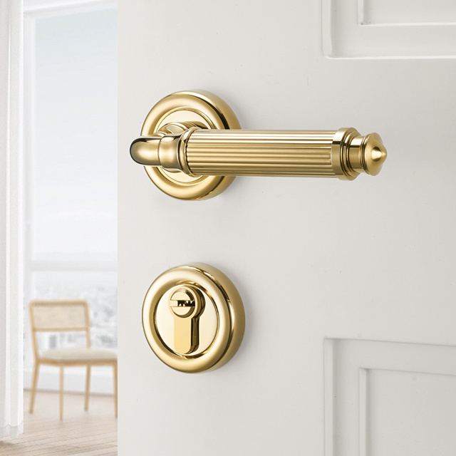 Bright Gold Light Luxury Pattern French Interior Silent Handle High-End Design Split Door Lock