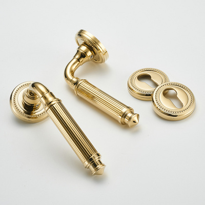 Bright Gold Light Luxury Pattern French Interior Silent Handle High-End Design Split Door Lock