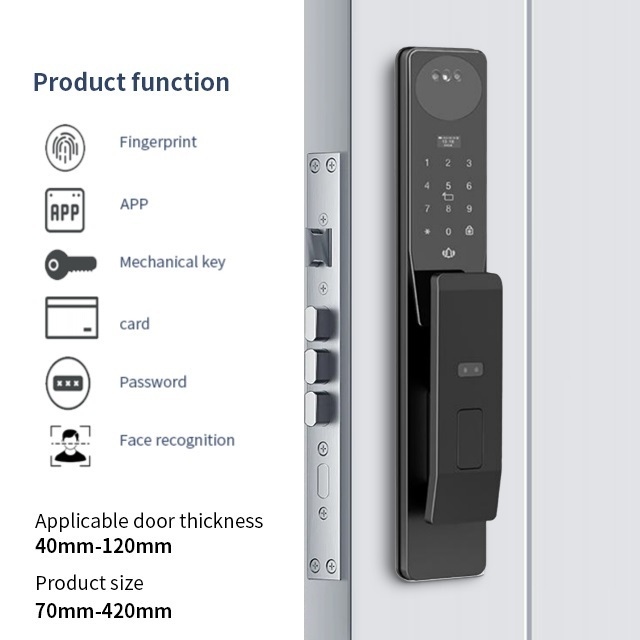 Contemporary Design Smart Door Lock Black Memory Card Bluetooth Lock Aluminum Alloy English Bluetooth Front Door Camera 40-120mm