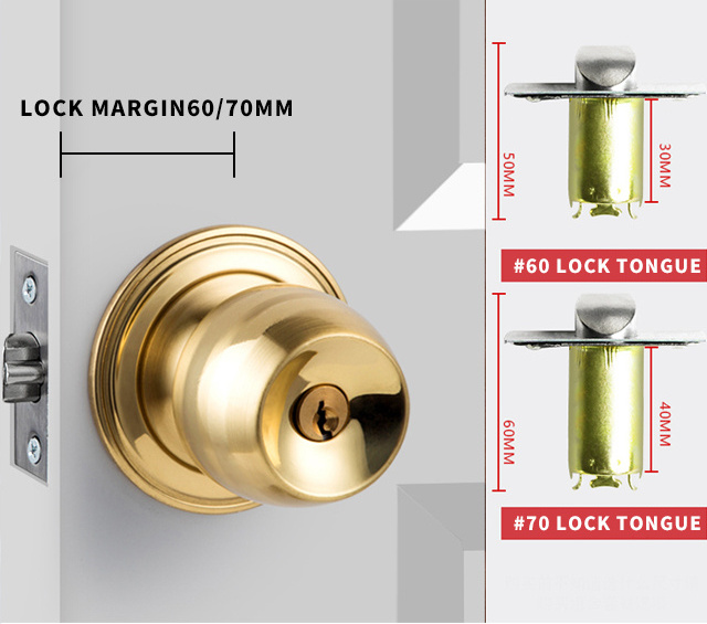 Residential Entrance Privacy Bathroom Bedroom Interior Safe Tubular Cylindrical knob front door handles with key lock