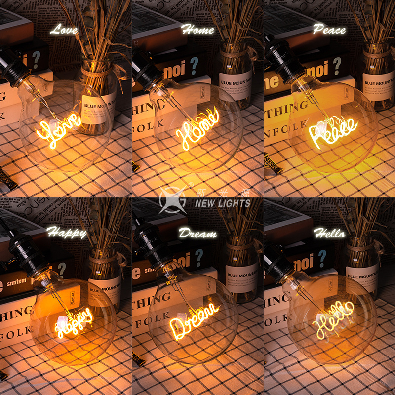 High Quality Hello Love Letter Base 4W Glass E26 E27 B22d Clear Amber G Series Dimmable LED Decorative Filament Bulb