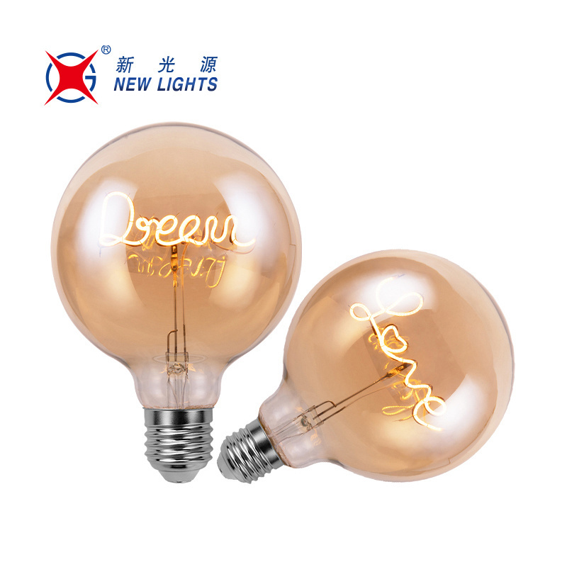 High Quality Hello Love Letter Base 4W Glass E26 E27 B22d Clear Amber G Series Dimmable LED Decorative Filament Bulb