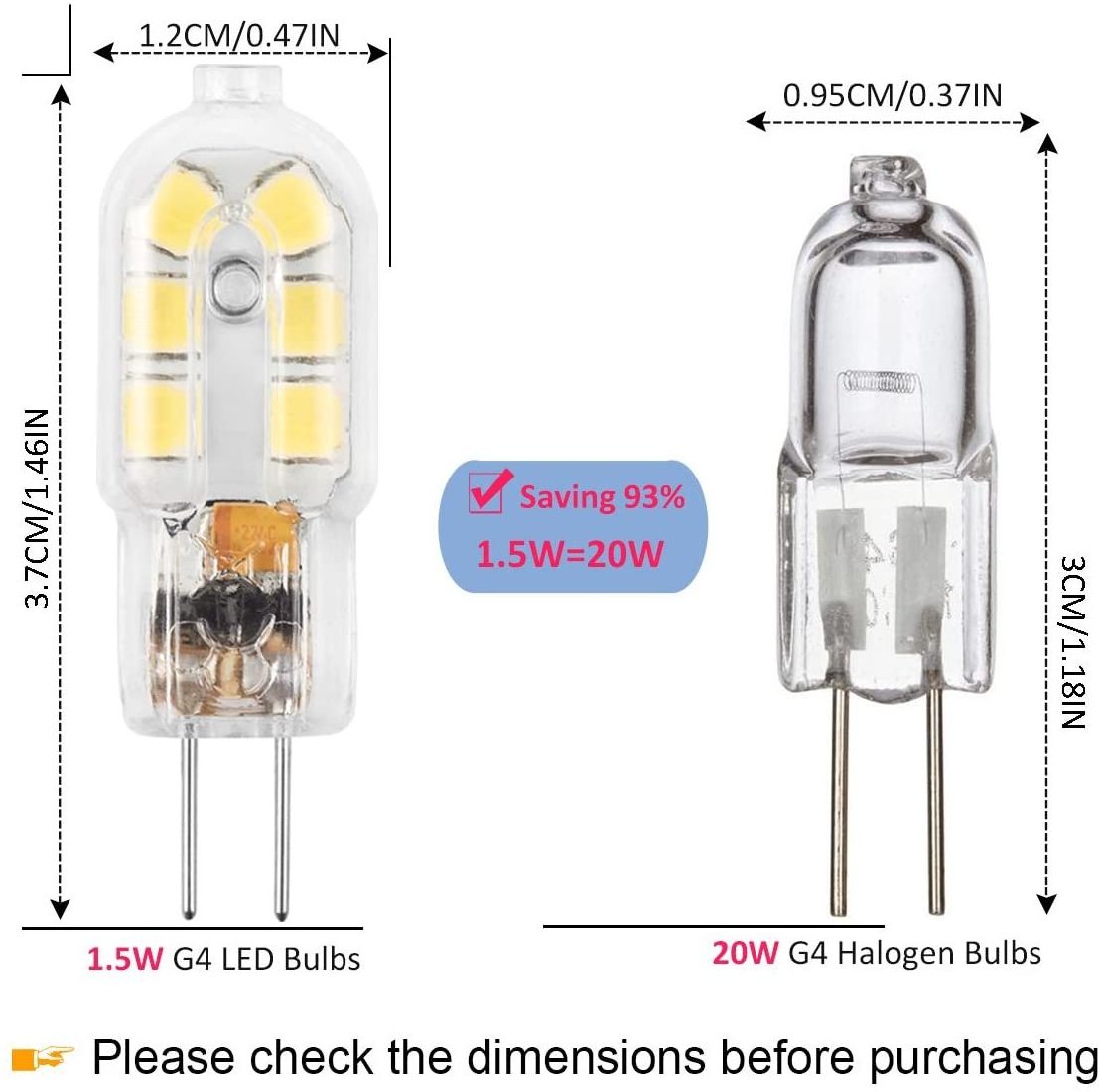 Energy Saving Dimmable AC220-240V DC12V 1.5W/1.8W/2W/2.3W/2.5W/3W/4W No Flicker G4 Series LED SMD Bulbs