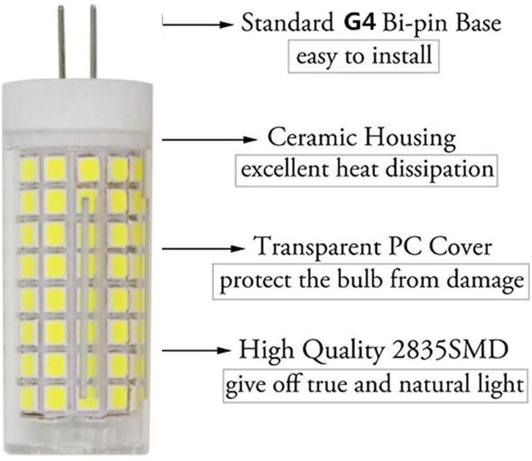 G4 Bi-Pin Base 102 LED 2835 SMD 10W(Equivalent to 100W Halogen Replacement)  AC/DC 12V  No Flicker G4 Series LED SMD Bulbs