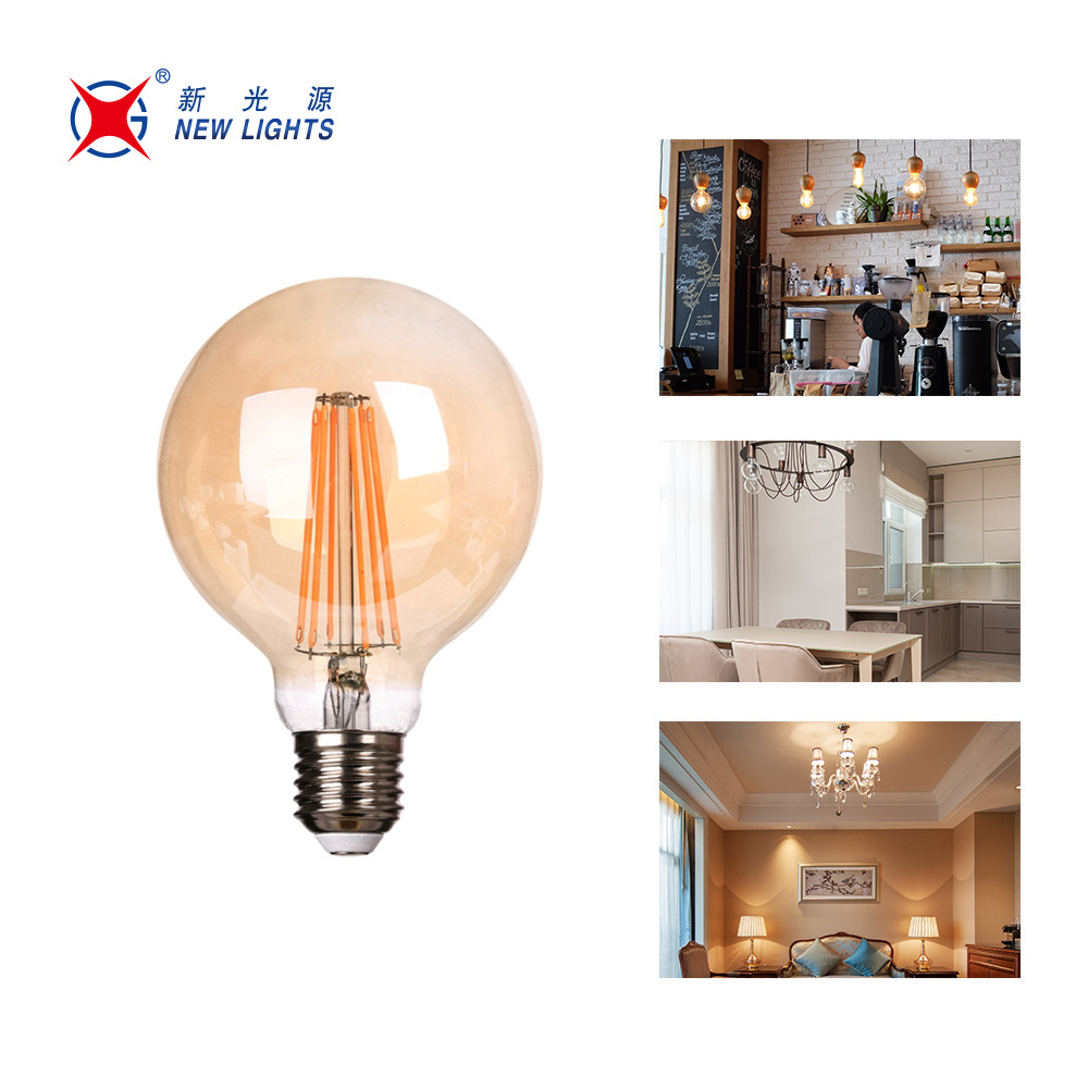 Chinese Factory Supplier 4W 6W 8W 10W 12W 15W Glass E26 E27 B22d Amber CCT Dimmable G80 LED edison Filament Bulb