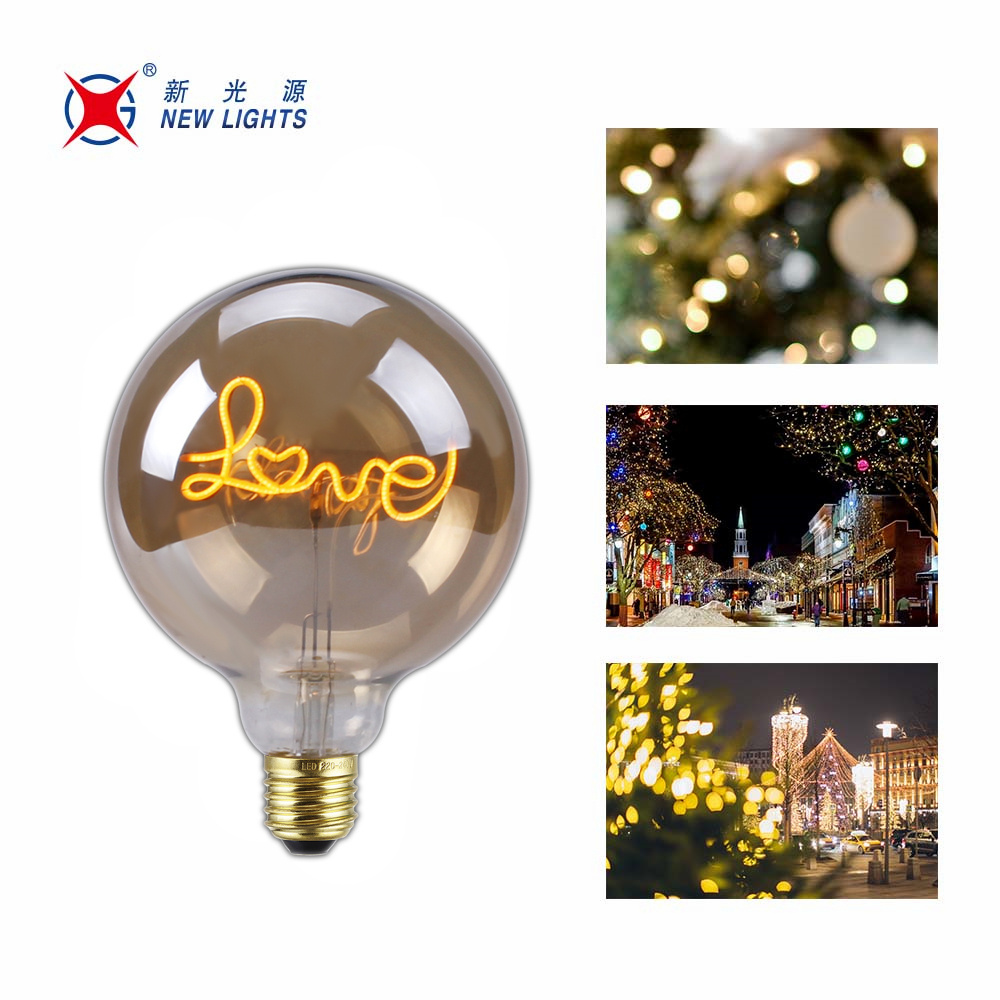 China Factory Decorative 4W  Glass E26 E27 B22d  1800K 2200K 300lm Grey Dimmable G125 Clear Letter Bulb LED Filament Bulb