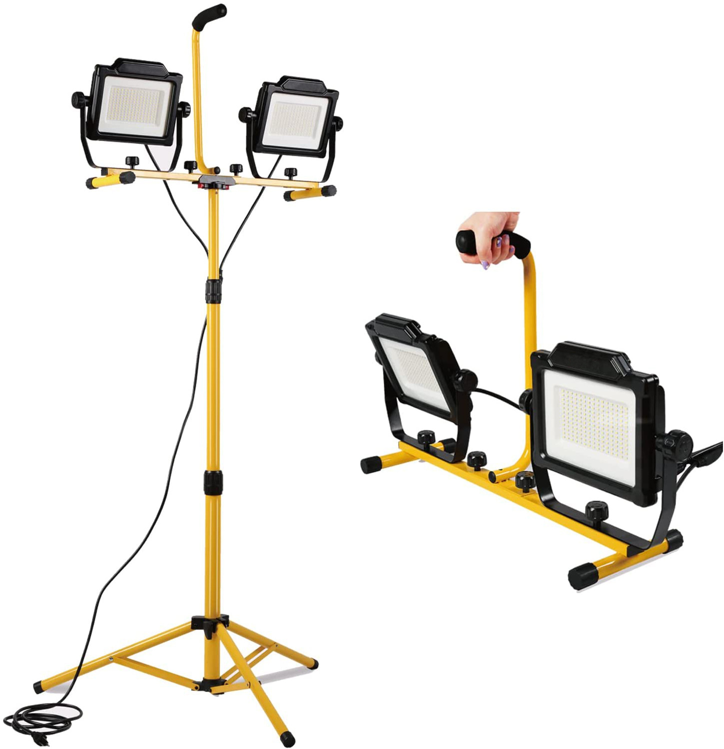 IP65 Waterproof LED Flood Light Dual-Head LED Work Light with Metal Telescopic Tripod Stand