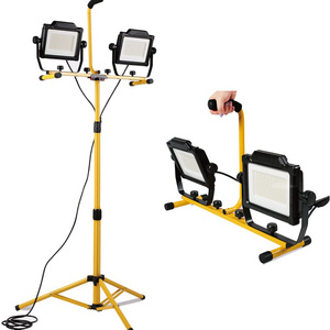 IP65 Waterproof LED Flood Light Dual-Head LED Work Light with Metal Telescopic Tripod Stand