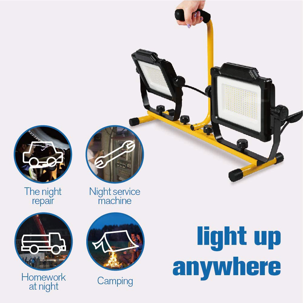 IP65 Waterproof LED Flood Light Dual-Head LED Work Light with Metal Telescopic Tripod Stand