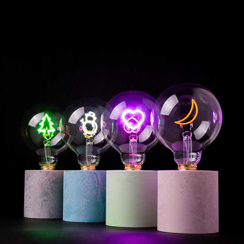 2023 Hot Selling Dimmable DIY Filament RGB Colorful A60 G80 G95 G125 Cartoon Bulb LED Filament Bulb With Lamp Base