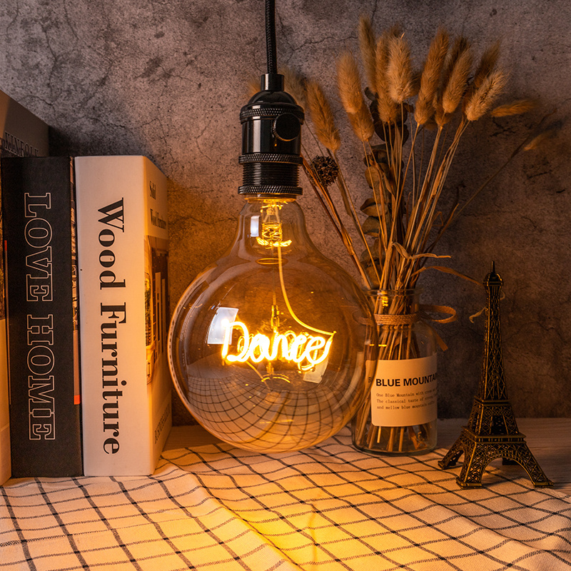 DIY Letter Festival Decorative E26 E27 4W G125 LED Filament LOVE Bulb Happy Bulb with Wood Cement Lamp Holder