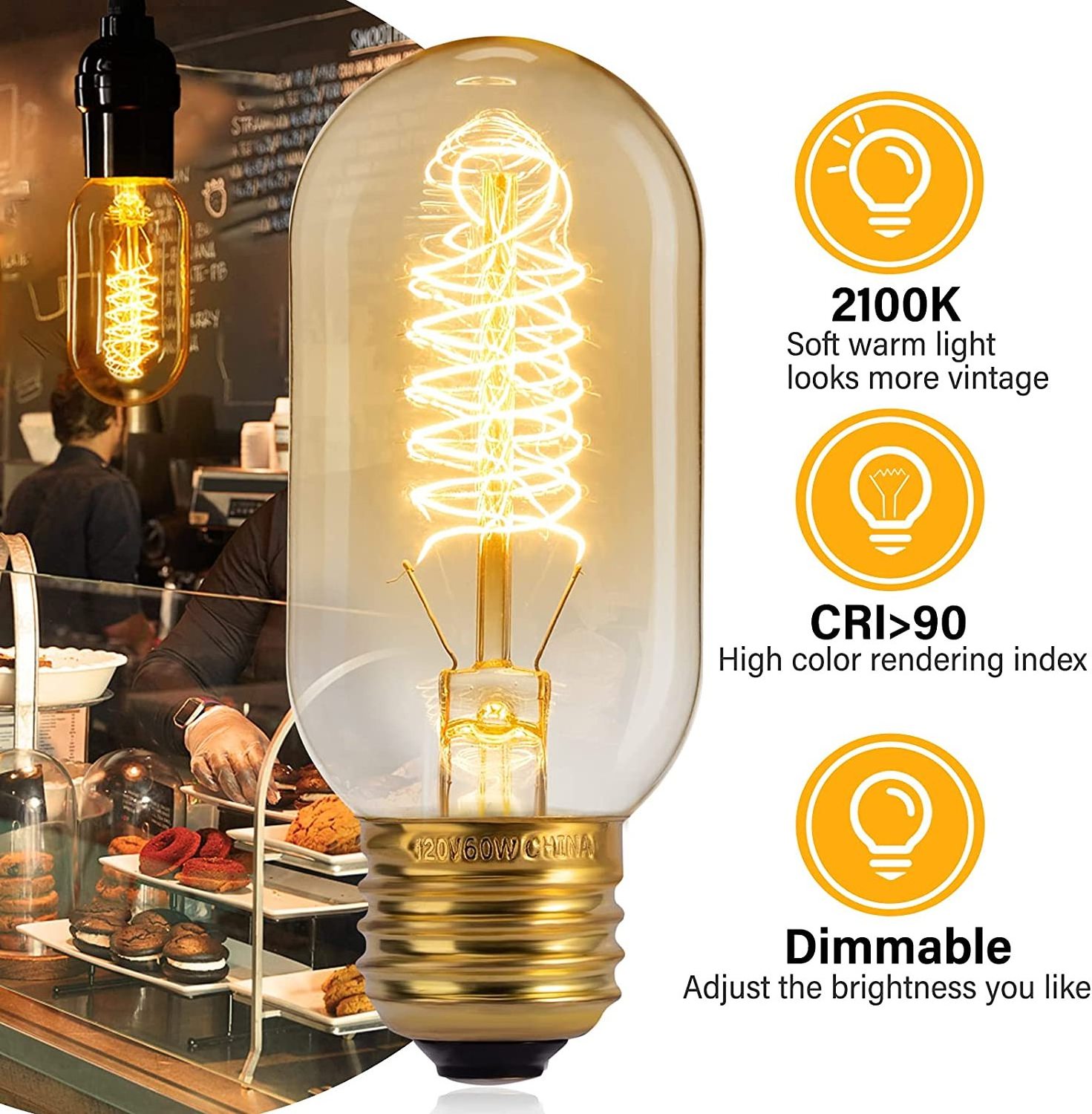 Wholesale Factory Good Price T45 E26 E27 B22 Ra99 Amber 40W 60W Leaf Thread Linear LED Edison Bulb Decorative Bulb