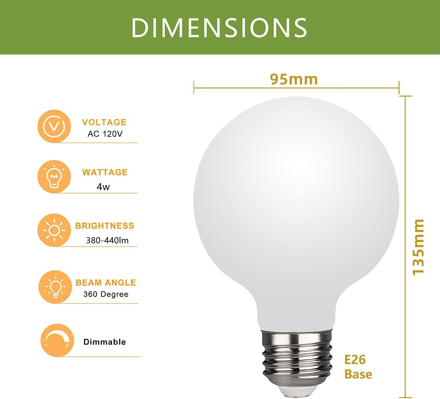 4W 6W 8W 10W 12W 15W 3500K 6000K 2000lm Glass Opal Milky White E26 E27 B22d CCT Dimmable G95 LED Filament Bulb