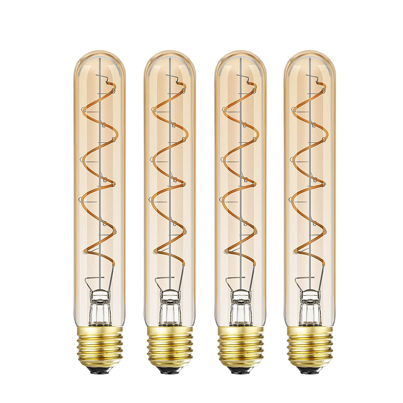 Wholesale 4W Glass Amber T9 T30 E26 E27 85-265V Dimmable Decorative Soft LED Flexible Filament Vertical Spiral