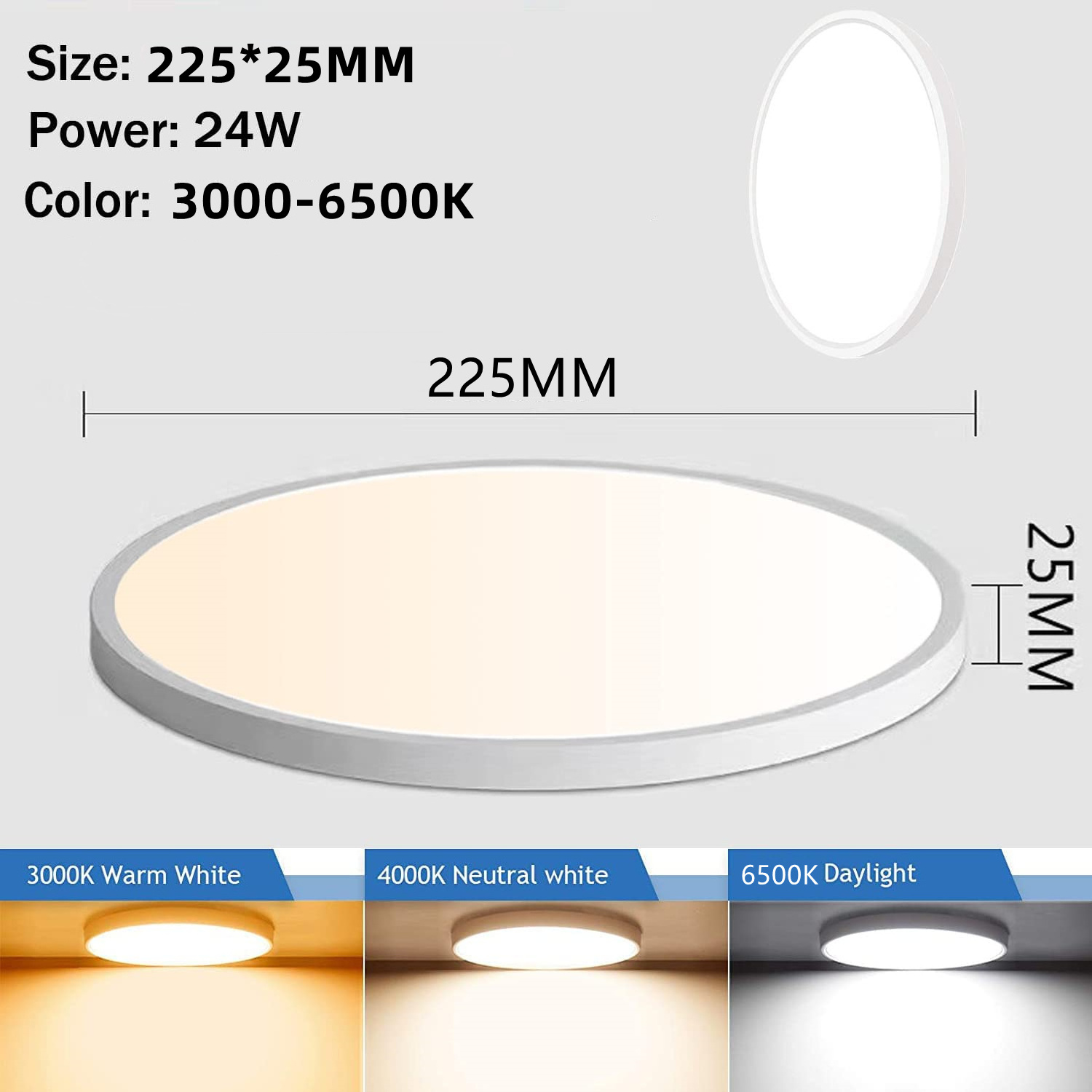 Modern LED Ceiling Light 6W 12W 20W 30W 25mm Decorative Living Room Surface CCT Ultra Slim 6500K 220v