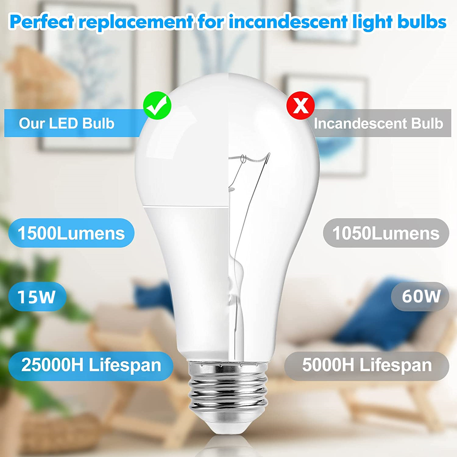 Factory Wholesale Ra80 3000K 4500K 6500K 580lm 640lm 5W 15W PC A60 A19 Light LED SMD Bulbs