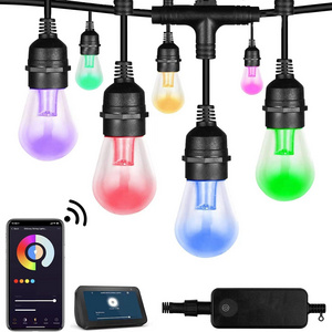 Smart LED Outdoor String Lights RGB Patio Lights WiFi & App Control RGBW Color Changing IP65 Waterproof Lamp