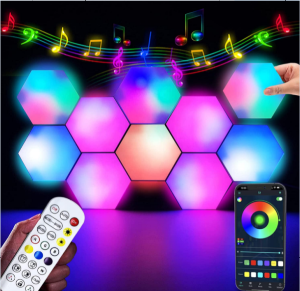 LED Panel - Smart APP RGB Hexagonal Modular Gaming Light Music with Sync Honeycomb Shape Panels Hexagon Lights for Bedroom