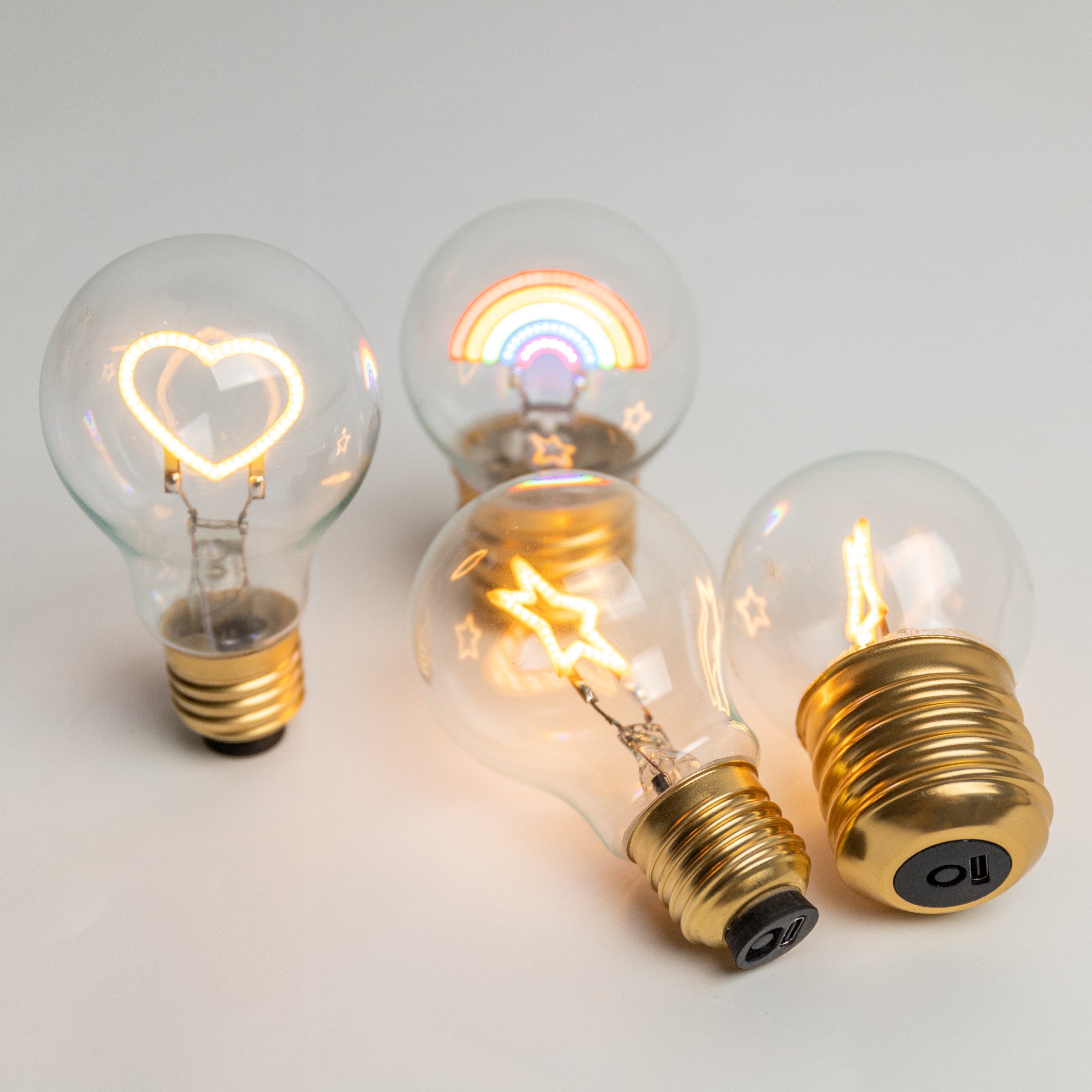 DIY Cartoon Colorful Custom Rainbow Heart Star Glass Button E26 E27 Clear G45 A60 220v LED Filament Bulb