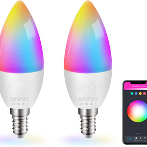 Tuya APP Alexa Google Home Voice Control 5W 5 Watt Candle Globe C37 G45 Decor Color Dimmable Smart Wifi RGBCW E12 E14 Led Bulb