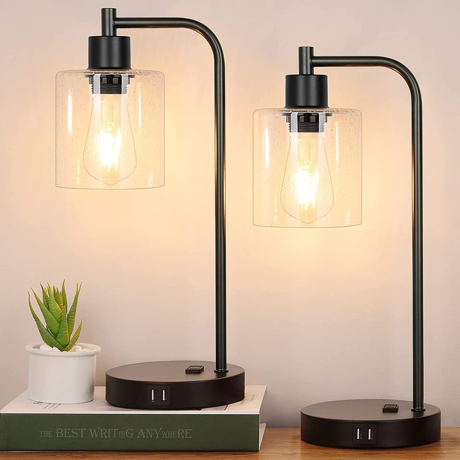 Industrial Modern Style Touch Control Table Lamps with LED Filament Bulb for Indoor Bedroom