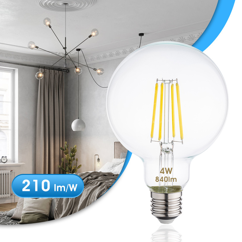 A60 G80 G95 G125 ST64 Super Bright Class A 2.3W 4W 5W 7W 210lm/w CCT Clear Glass LED light Filament Indoor