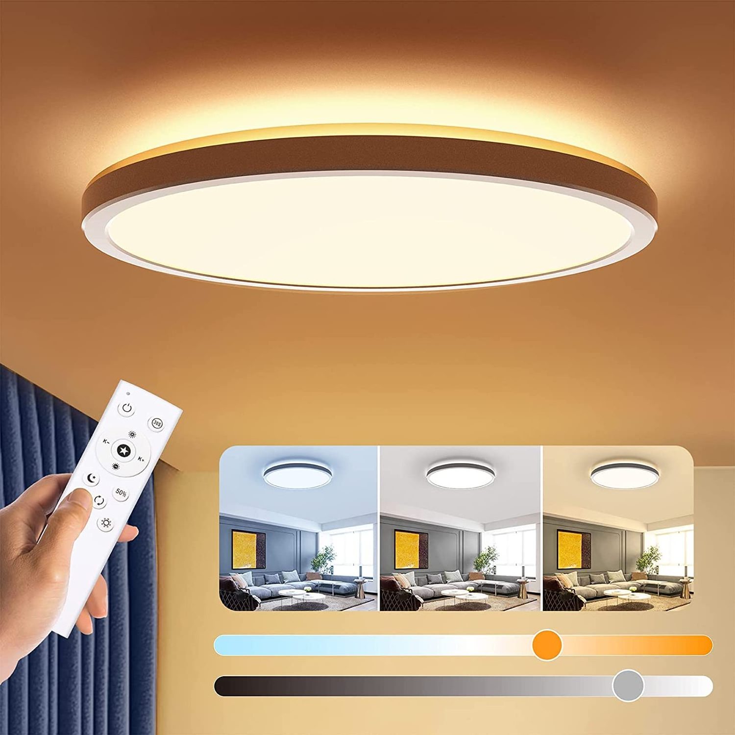 Dimmable 3000K | 4000K | 6500K 12W | 20W | 36W LED Flush Mount Ceiling Light Fixture with Remote Control