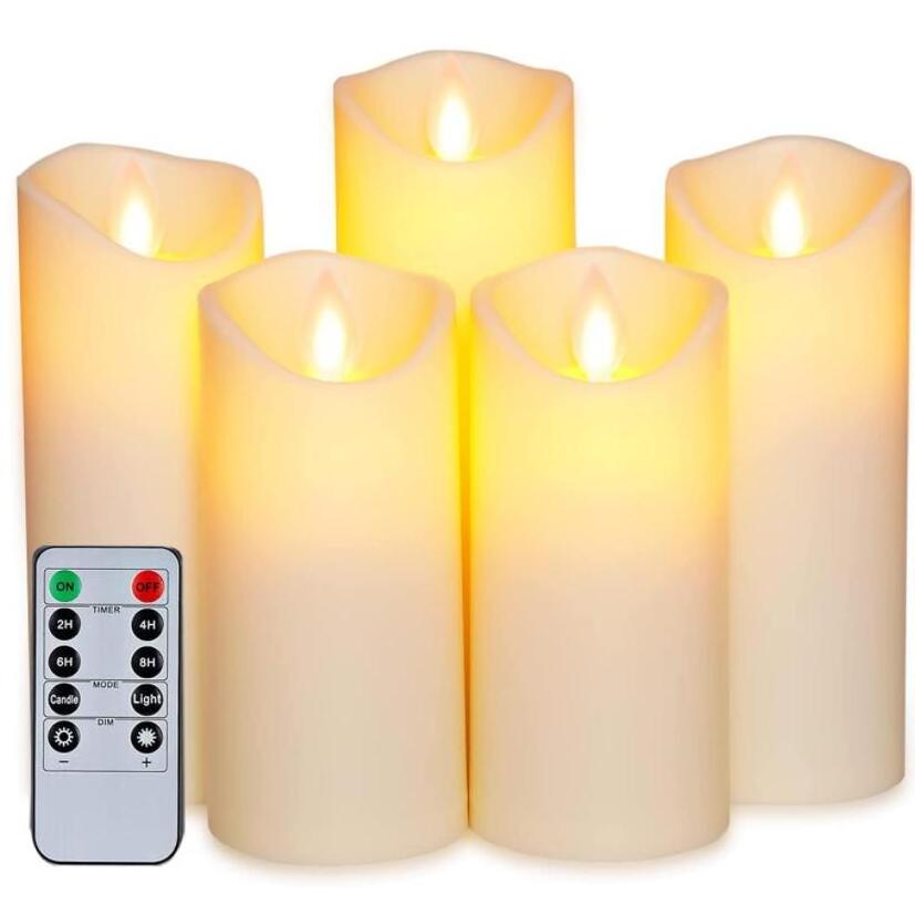 2021 Set of 3 Battery Operated Electric Flickering Decorative Moving Flame Led Wax Pillar Candles with Remote Control