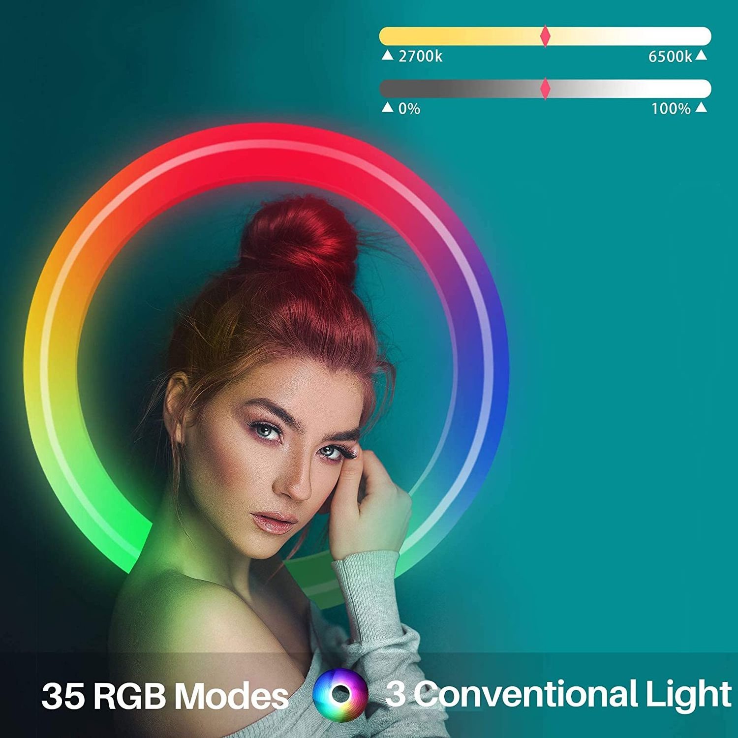 Ring Light with Tripod Stand and Phone Holder RGB Selfie Ring Light with 59