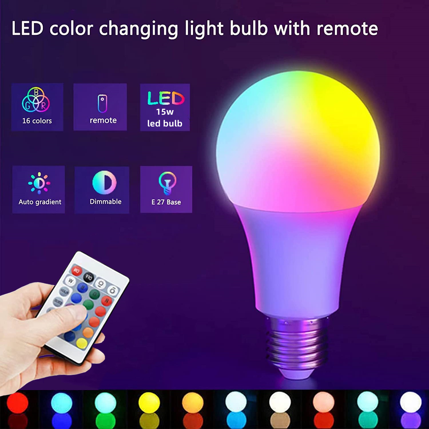 LED Smart Bulb RGBW Color Changing Remote Control A60 Ra80 E27 10W 16 Colors SMD 5054 2835 Dimmable Indoor