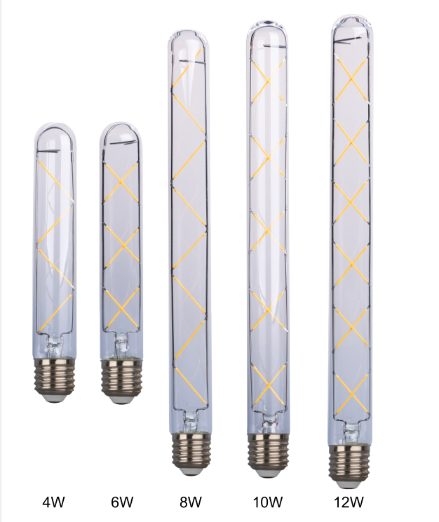 China Supplier T30 4W 6W 8W 10W 12W E27/B22 220V Glass COB Led Tubular Filament Bulb