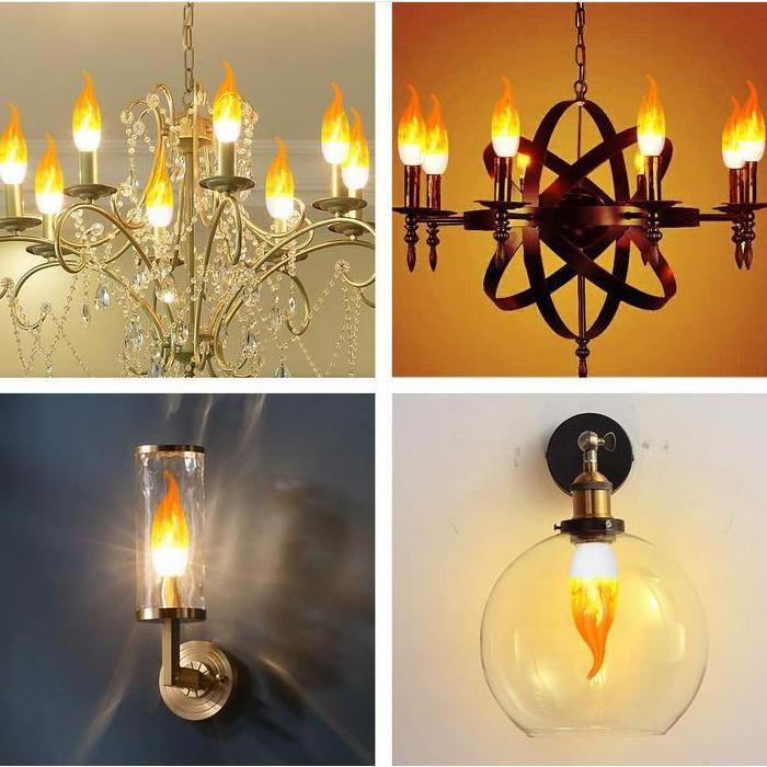 3W E12 Flicker Flame Candle Led Grow Light Led Candelabra Light Bulb , 12V 5W Led Fire Bulb E12