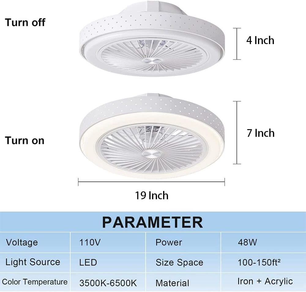 Hot Selling Bladeless Fan Bulb Enclosed Socket Ceiling Fans with Light Dimmable 3 Wind Speeds 3 Light Remote Flush Mount