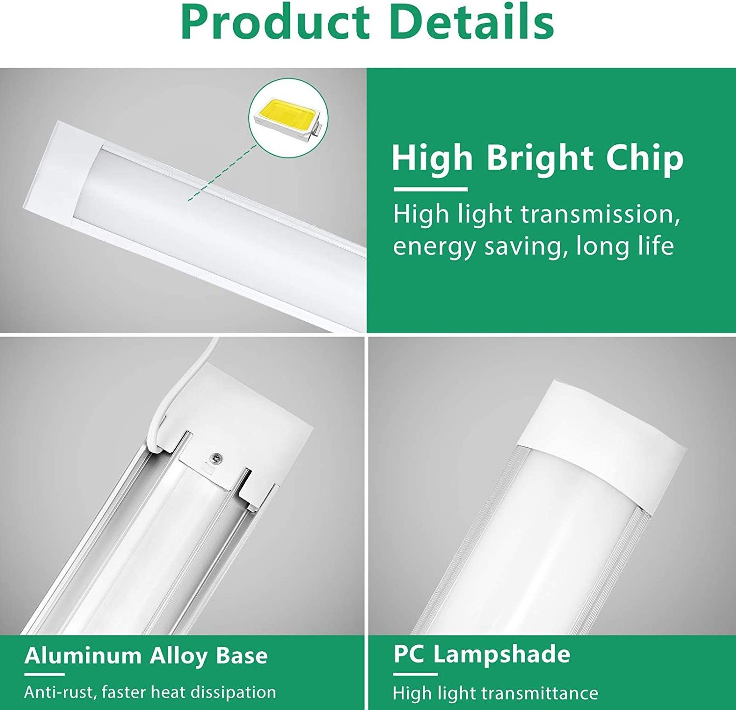 Iron+PP Purification Light LED Batten Linear Fixture SMD2835 16W 34W 6500K CCT 180-265V 2ft 3ft