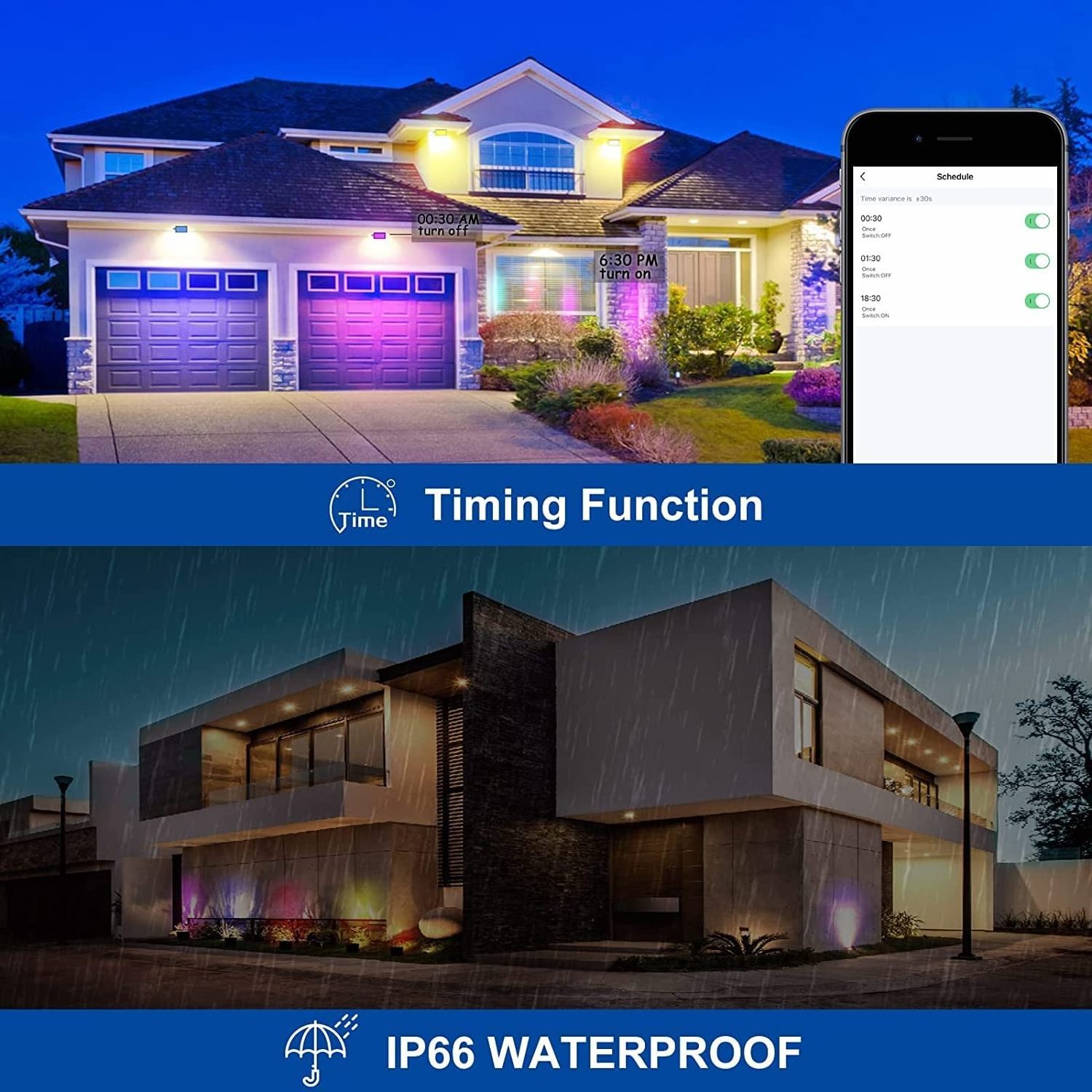 Smart Alexa Google Assistant Remote App Control Color Changing IP66 Waterproof Outdoor Stadium 30W 50W 100W RGB LED Flood Light