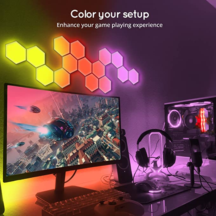 Hexagon Lights LED Wall Panels RGB Gaming Lights with Bluetooth APP Smart Modular Expansion Shapes Lights