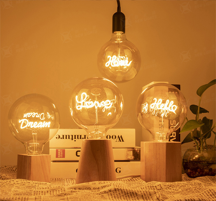 High Quality Hello Love Letter Base 4W Glass E26 E27 B22d Clear Amber G Series Dimmable LED Decorative Filament Bulb